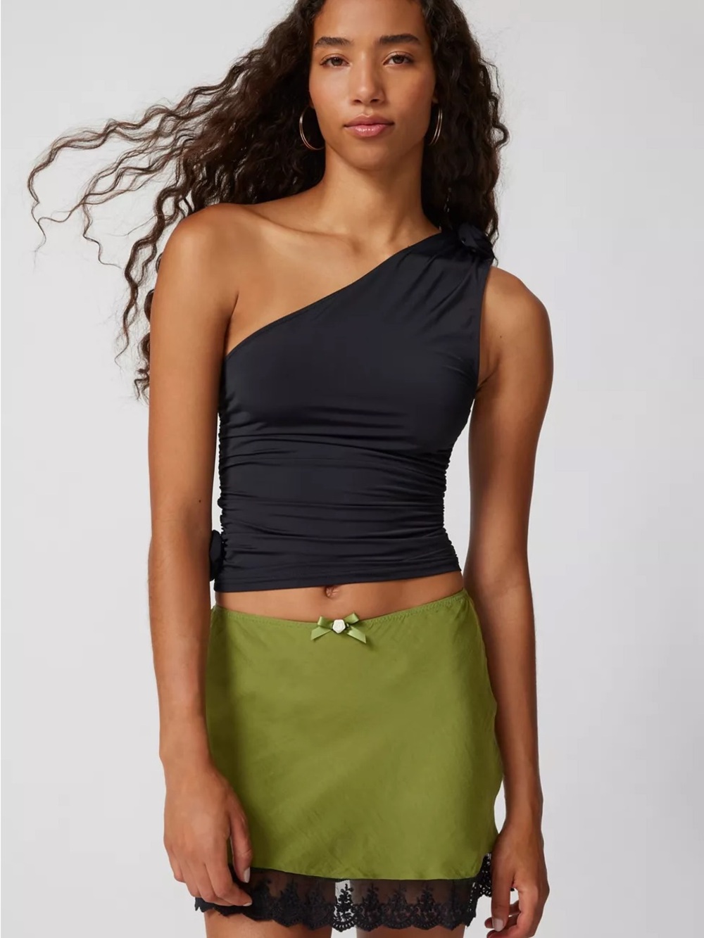 NWT Out From Under Juliette Lace-Trim Mini Skirt Green szS